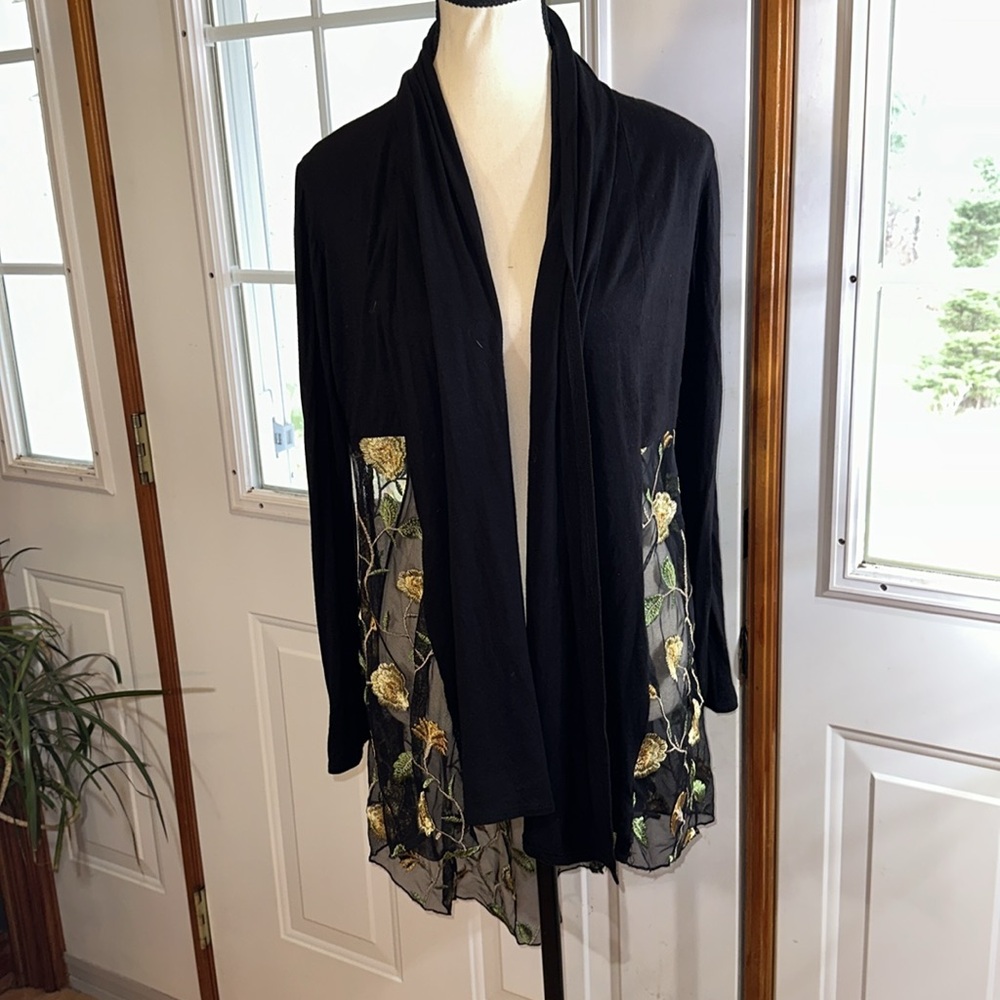 Kim & Cami Open Front Top with Sheer Embroidered Detail
